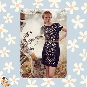 Anthropologie Maeve Lasercut Basalt Sheath, Black, Sz 2